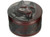 Round rosewood box carved with a wolf design.
