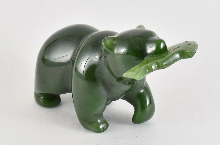 Jade Bear Walking with Fish. Handcrafted in Canada.  