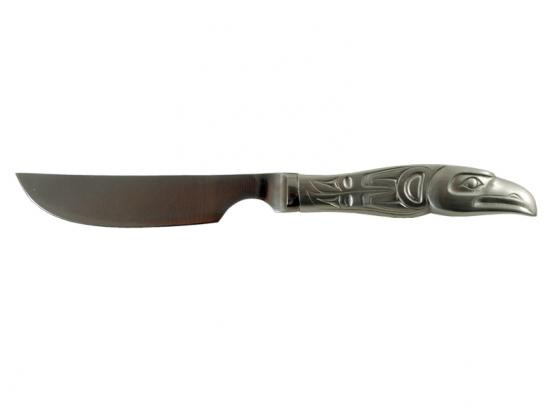 Pewter knife with West Coast First Nations eagle design on the handle.