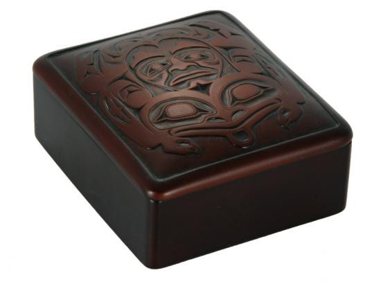 Square box with West Coast First Nations' frog design by K. Tait.