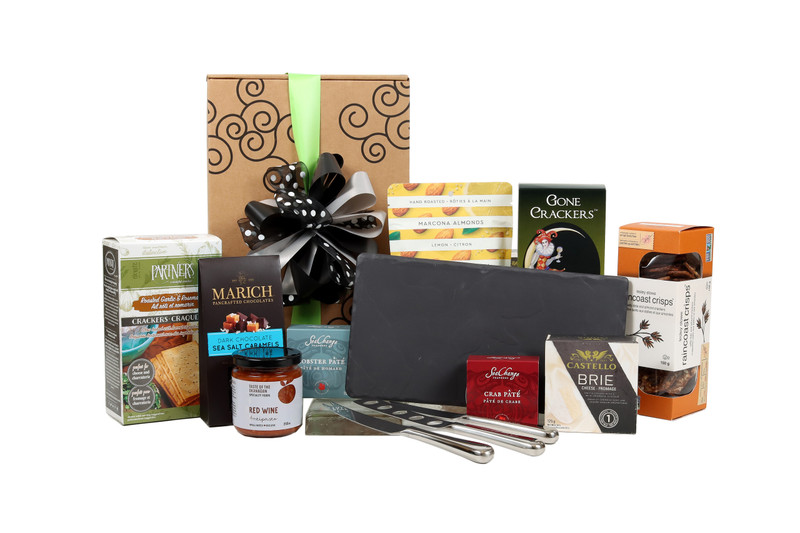 Slate and Cheese Knives Appetizer Gift Box. Packaged in signature Green & Green gift box with ribbon and bow.