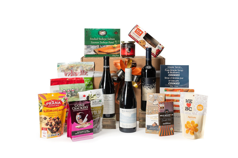 Okanagan red wine gift box featuring Blue Mountain Vineyard Gamay Noir , Le Vieux Pin Cuvée Sereine and La Stella Fortissimo