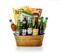 Beer basket featuring 7 imported beers and savory snacks.