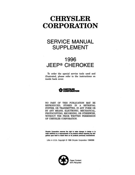 Detroit Iron - 1996 Jeep Cherokee Engineering Changes Shop Manual Supplement