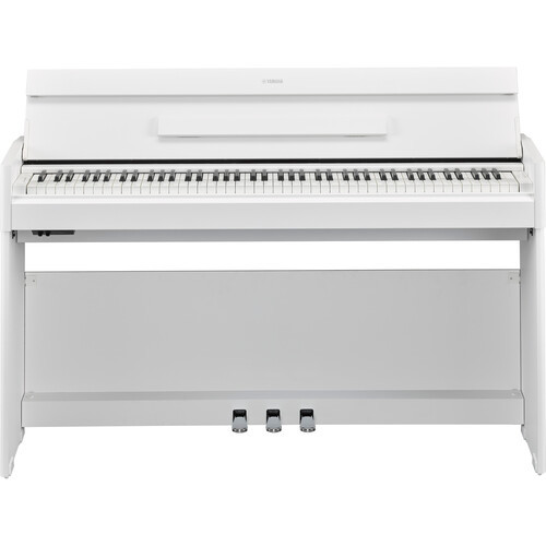 Yamaha YDPS55WH White Walnut slim console digital piano. Includes