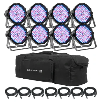 ADJ MEGA FLAT PAK8 EP Kit with 8 Mega Par Profile EP LED Pars, 7 DMX Cables, and Carrying Bag
