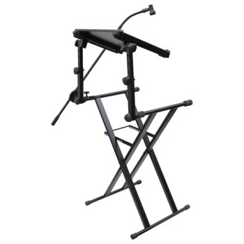 Black Two Tier X-Stand with Mic Boom and Top Shelf