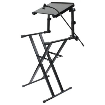 Black Two Tier X-Stand with Mic Boom and Top Shelf