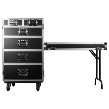 Deluxe Six Drawer Workbox Tour Flight Case with Casters and Side Table