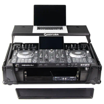 Denon Prime 4 / 4+ Black Flight Case with Patented Glide Laptop Platform and 2U Rack Space