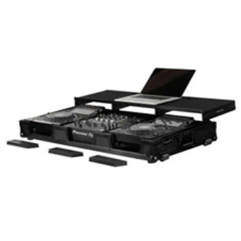 Universal 12" Format DJ Mixer and Two Large Format Media Players Flight Coffin Case with Full Glide Platform