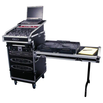 13U Top Slanted 16U Bottom Vertical Pro Combo Rack with Casters, Side Table, and Glide Platform