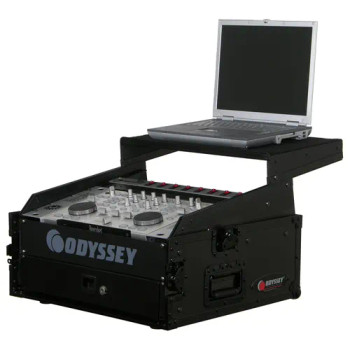 Black 10U Top Slanted 4U Bottom Vertical Pro Combo Rack with Glide Platform