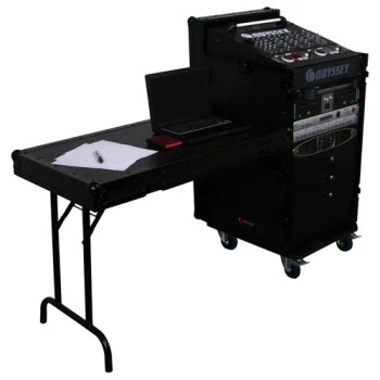 Black 11U Top Slanted 16U Vertical Pro Combo Rack with Side Table and Casters