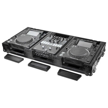 Black Extra Deep 10" Format DJ Mixer and Two Large Format Media Players Coffin Flight Case