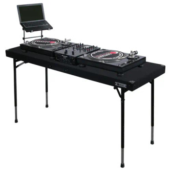 Height Adjustable 60″ x 20″ Work Surface Carpeted DJ Table