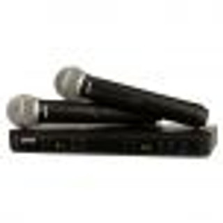 Shure Dual Vocal System with (1) BLX88 Dual Wireless Receiver and (2) BLX2 Handheld Transmitters with PG58 microphone