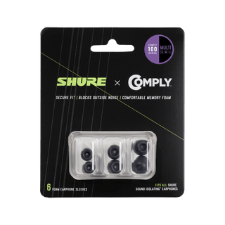 Shure 6-pack (3 pair) Multipack Kit Comply foam sleeves for Shure Earphones, one pair each of S/M/L - Hanging Retail Packaging