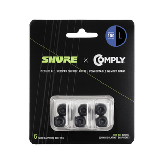 Shure 6-pack (3 pair) Large 100 Series Comply foam sleeves  for Shure Earphones - Hanging Retail Packaging