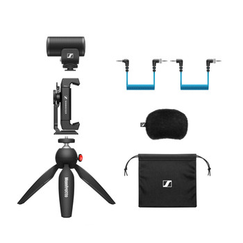 Sennheiser, MKE 200 Mobile Kit, Compact On-Camera Shotgun Microphone Kit, Supercardioid Condenser, Includes Tripod, Smartphone Clamp, Locking Cables, Windscreen, and Pouch