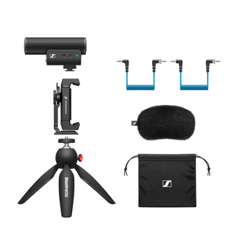 Sennheiser, MKE 400-II Mobile Kit, Highly Directional On-Camera Shotgun Microphone Kit, Supercardioid Condenser, Includes Tripod, Smartphone Clamp, Locking Cables, Windscreen, Pouch, and Batteries