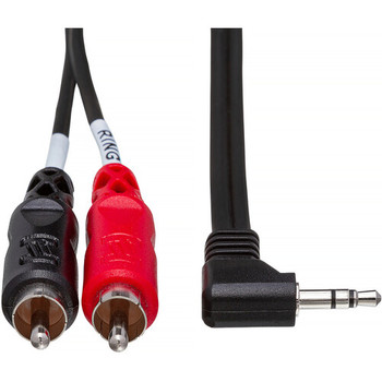 Hosa CMR-203R Stereo Breakout Cable - Right-angle 3.5mm TRS Male to Left and Right RCA Male - 3 foot