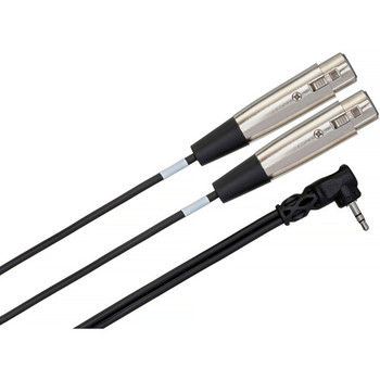 Hosa CYX-402F Camcorder Microphone Cable - Dual XLR3F Female to Right Angle 3.5mm TRS Male - 2 foot