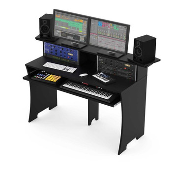 Glorious Workbench Studio Desk, Black, Professional Music Production Workstation with Keyboard Tray, 8RU Rack Spaces, and Rotating Monitor Speaker Platforms (AMS-WORKBENCH-BLK)