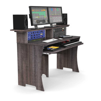 Glorious Workbench Studio Desk, Driftwood Edition, Professional Music Production Workstation with Keyboard Tray, 8RU Rack Spaces, and Rotating Monitor Speaker Platforms (AMS-WORKBENCH-DW)