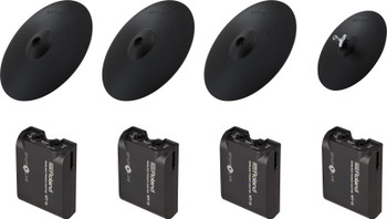 Roland DrumLink Cymbal Pack with Three CY-16R-T Cymbal Pads, VH-10 V-Hi-Hat, and Four WT-10 Wireless Trigger Adapters for DWe Acoustic-Electronic Drum Sets (4CY-4WT-01)