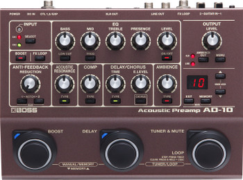 BOSS AD-10 Acoustic Preamp/DI Pedal for Acoustic-Electric Guitars with Acoustic Resonance, Dual Channels, Effects, Looper, USB Audio, and Recording Features (AD-10)