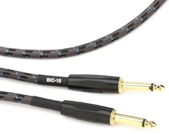 BOSS BIC-15 Instrument Cable, 15ft/4.5m Straight-to-Straight 1/4-Inch Cable with Oxygen-Free Copper Core and Gold-Plated Connectors for Guitar, Bass, Keyboards, and Professional Audio Applications (BIC-15)