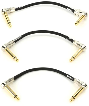 BOSS BPC-4-3 4-Inch/10cm 3-Pack Space-Saving Pancake Patch Cables with Right-Angle 1/4-Inch Connectors, 24K Gold-Plated Contacts, and Oxygen-Free Copper Core (BPC-4-3)