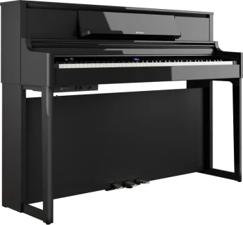 Roland LX-5 Digital Piano in Polished Ebony with PHA-50 Hybrid Keyboard, Piano Reality Modeling, Triple Pedals, 4-Speaker Sound System, Bluetooth, and Matching Stand (LX-5-PE)
