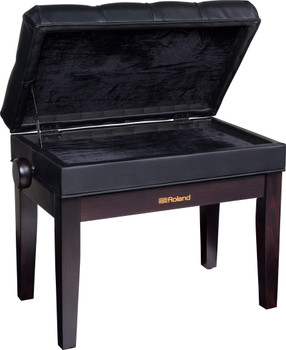 Roland RPB-500 Piano Bench, Height Adjustable, Cushioned Vinyl Seat, Solid Wood Construction, Music Storage Compartment, Polished Ebony Finish (RPB-500PE-US)