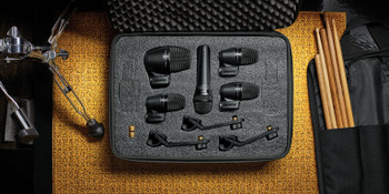 Shure 5-piece drum mic kit including 1-PGA52, 3-PGA56, 1-PGA57, 1-A25D stand adapter, 3-AP56DM drum mounts, 5 XLR-XLR cables, case Shure 5-piece drum mic kit including 1-PGA52, 3-PGA56, 1-PGA57, 1-A25D stand adapter, 3-AP56DM drum mounts, 5 XLR-XLR cables, case
