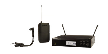 Shure Instrument System with (1) BLX4R Wireless Receiver, (1) BLX1 Bodypack Transmitter, and (1) WB98H/C Cardioid Condenser Instrument Microphone Shure Instrument System with (1) BLX4R Wireless Receiver, (1) BLX1 Bodypack Transmitter, and (1) WB98H/C Cardioid Condenser Instrument Microphone