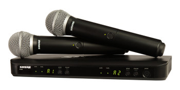 Shure Dual Vocal System with (1) BLX88 Dual Wireless Receiver and (2) BLX2 Handheld Transmitters with PG58 microphone