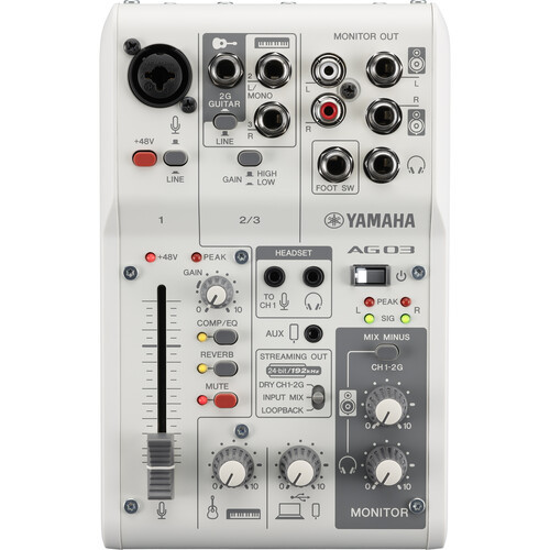 Yamaha AG03MK2 W 3-Channel Mixer / USB Interface for iOS, Mac & PC – White Finish (AG03MK2 W)