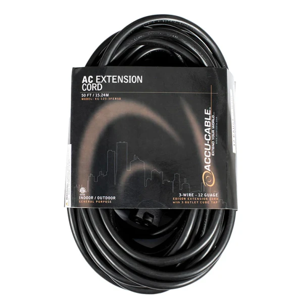 ADJ EC123-3FER50 50ft 12/3 Gauge Edison 3-Fer Power Cable (Black) (EC123-3FER50)