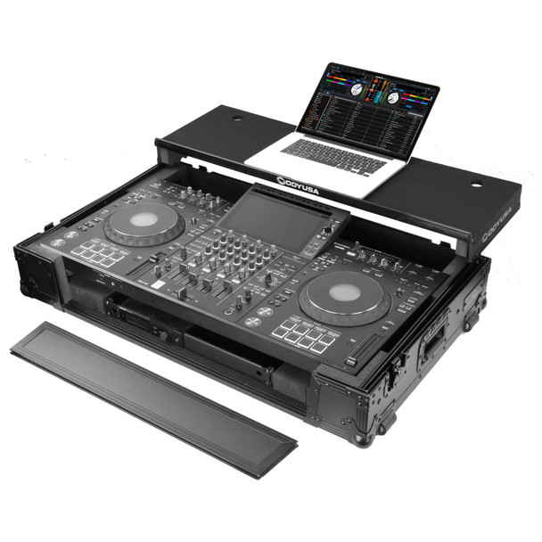 AlphaTheta XDJ-AZ Dual 1U Rack Space Black Label Flight Case with Glide Style Laptop Platform and Wheels