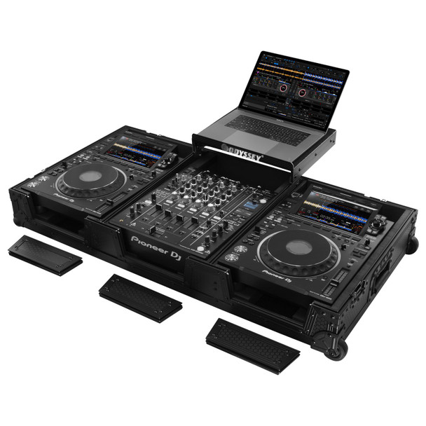 Industrial Board Glide Style Universal Case Fitting Most 12″ DJ Mixers and Two Pioneer CDJ-3000
