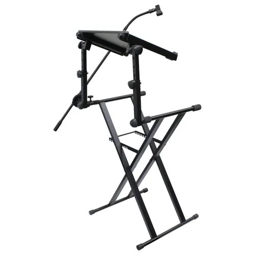 Black Two Tier X-Stand with Mic Boom and Top Shelf
