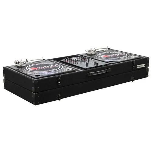 Universal 10″ Format DJ Mixer and Two Battle Position Turntables Carpeted Coffin Case