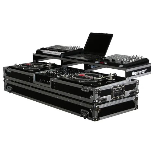 Universal 12" Format DJ Mixer and Two Standard Position Turntables Flight Coffin Case with Full Glide Platform