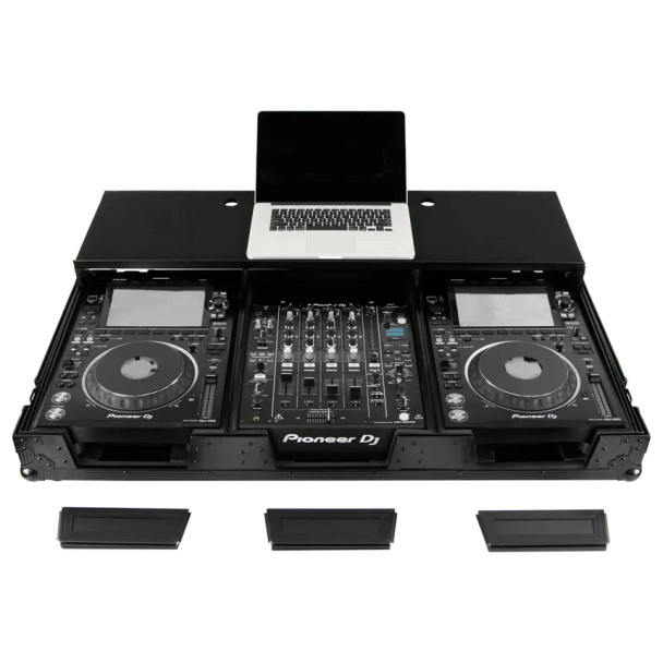 Odyssey Full Glide Platform Black Label DJ Coffin Flight Case for 12" Format DJ Mixer and Two Large Format Media Players