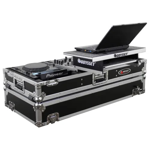Universal 12" Format DJ Mixer and Two Large Format Media Players Flight Coffin Case with Full Glide Platform