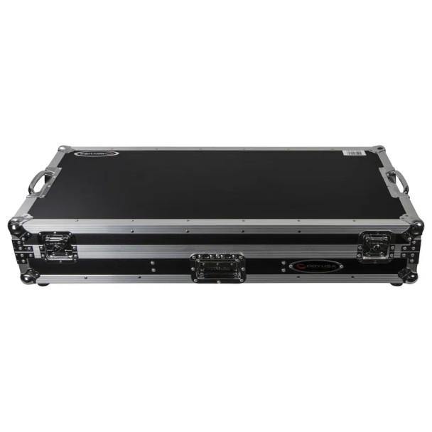 Black Low Profile 12" Format DJ Mixer and Two Large Format Media Players Flight Coffin Case with Wheels and Glide Platform