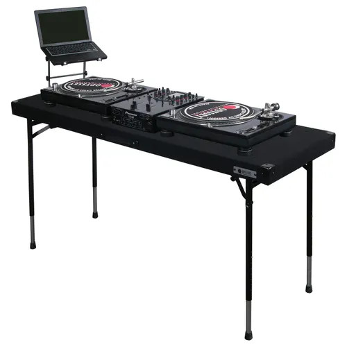 Height Adjustable 60″ x 20″ Work Surface Carpeted DJ Table