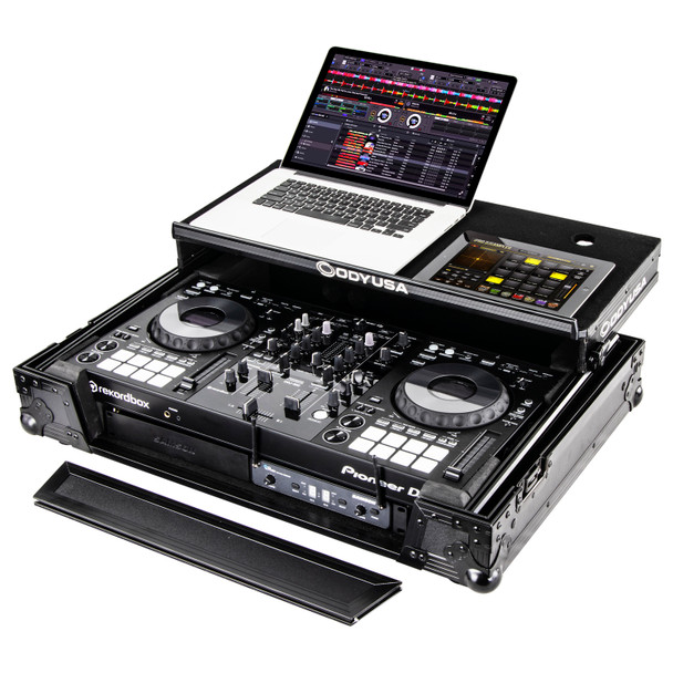 Black Pioneer DDJ-800 Flight Case with Bottom 1U Rack Space and Glide Platform